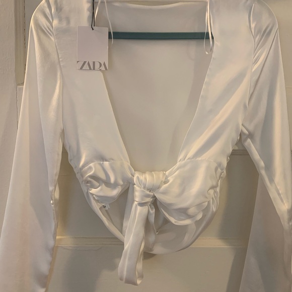 NWT Zara Satin-Like Open Back/Back Tie Top - Picture 2 of 5